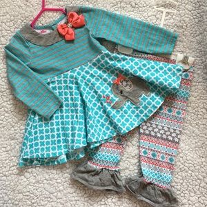 Toddler girl’s two piece outfit with elephant